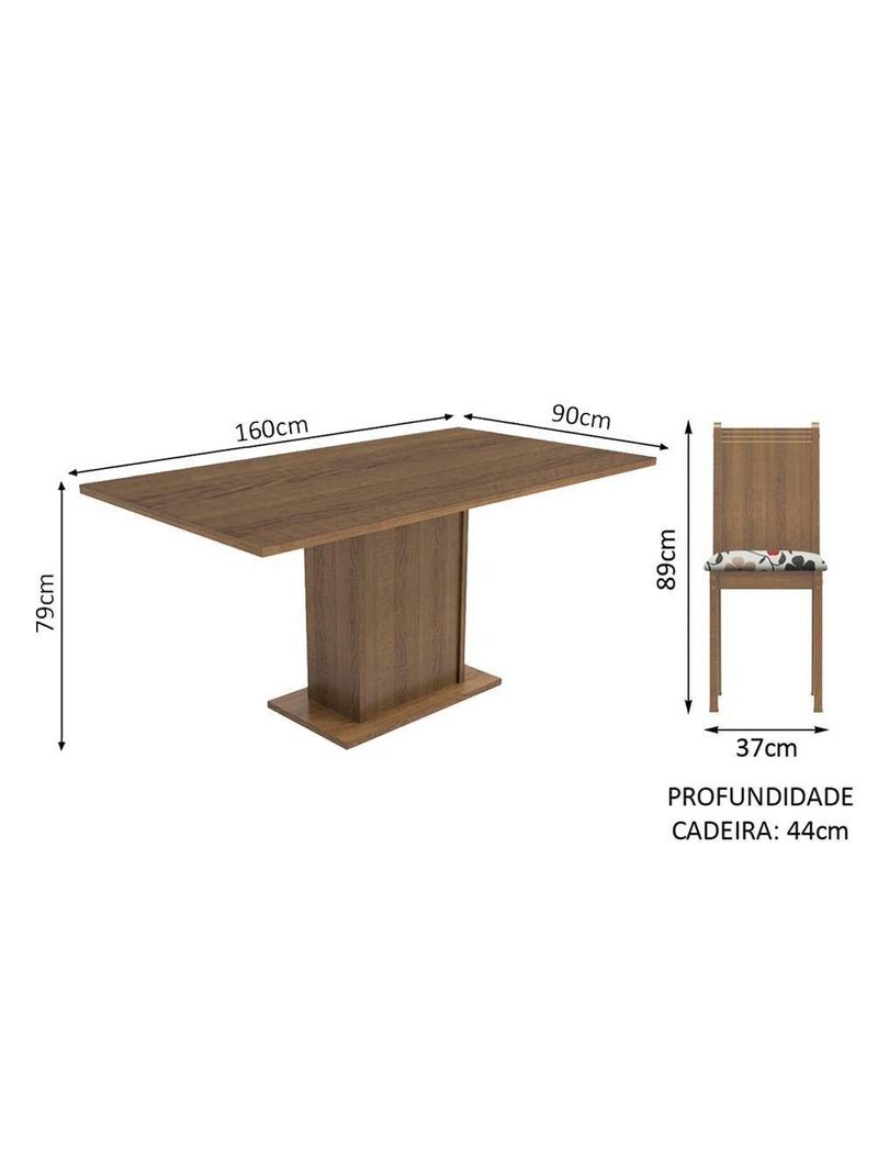 Sala de Jantar Megan Mesa Tampo de Madeira 6 Cadeiras Madesa