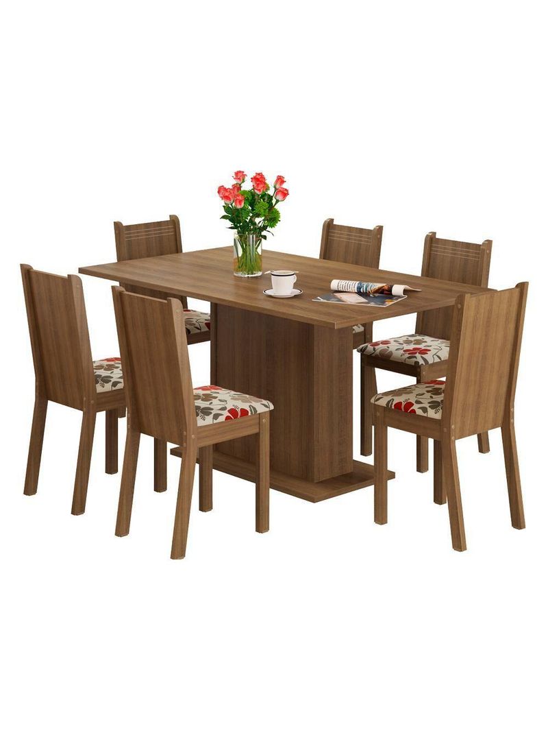 Sala de Jantar Megan Mesa Tampo de Madeira 6 Cadeiras Madesa