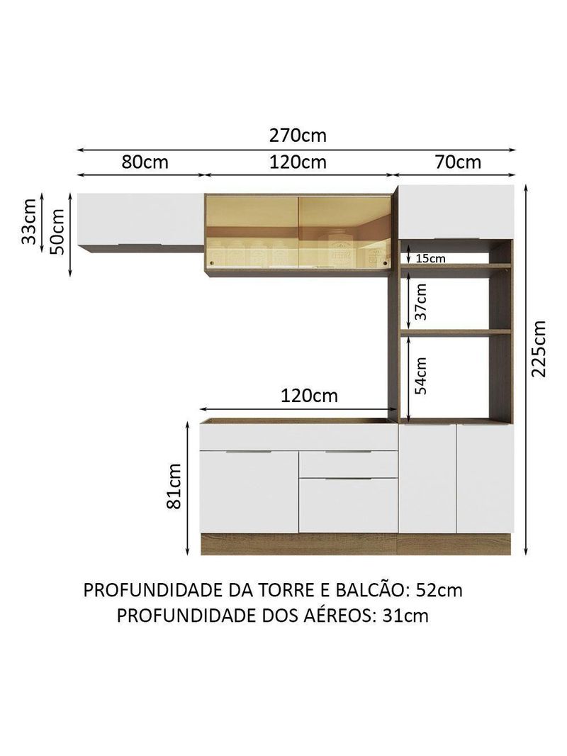 Armário De Cozinha Completa  Stella Madesa Rustic/branco