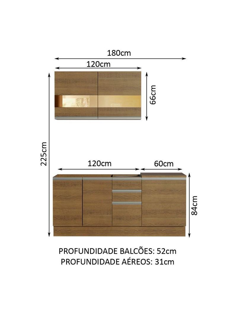 Cozinha Completa Milão com Armário e Balcão – Madesa (Sem Tampo e Pia)