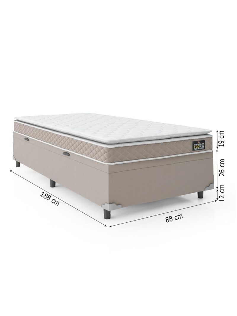 Cama Box Baú Solteiro Colchão D33 Pillow Top Millenium 88x188x57cm Bege Suporta Até 100kg Por Pessoa