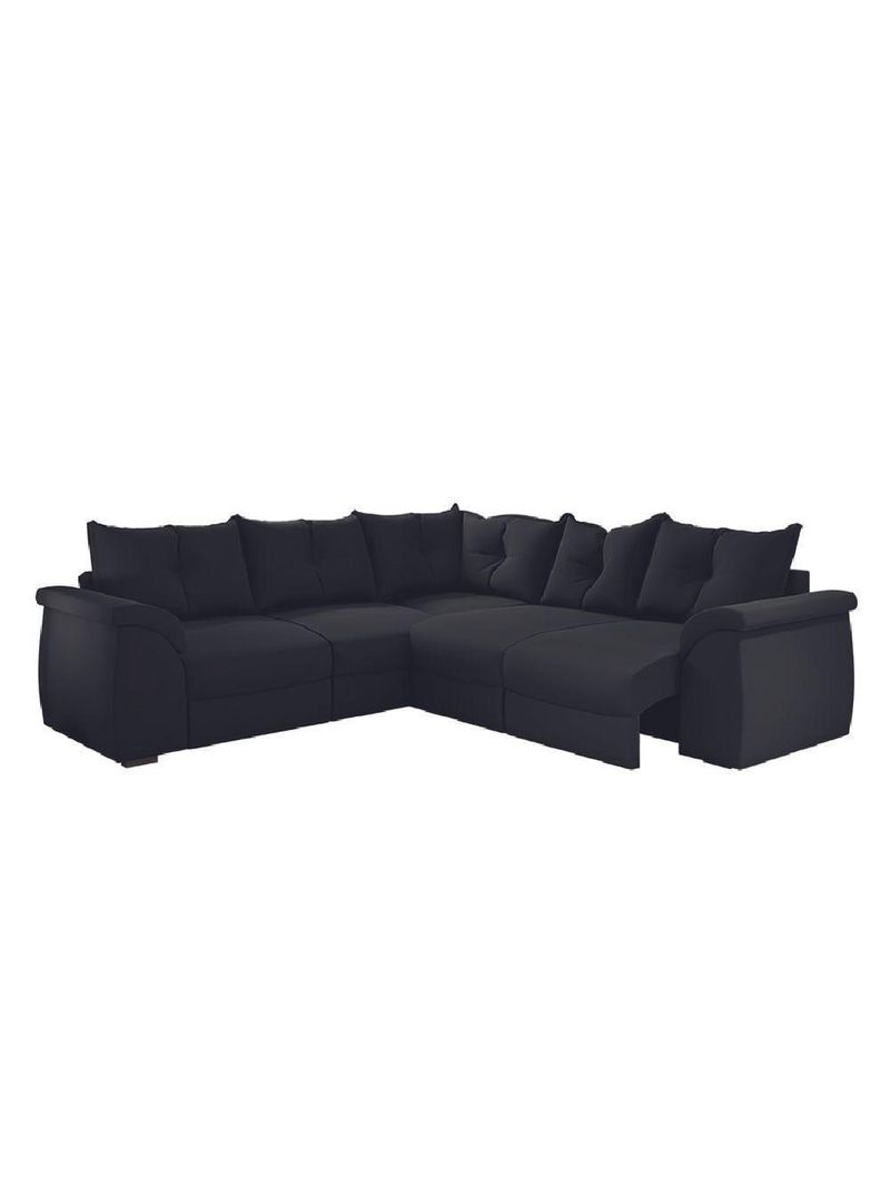 Sofá De Canto 5 Lugares Retrátil Qatar Suede Preto Preto