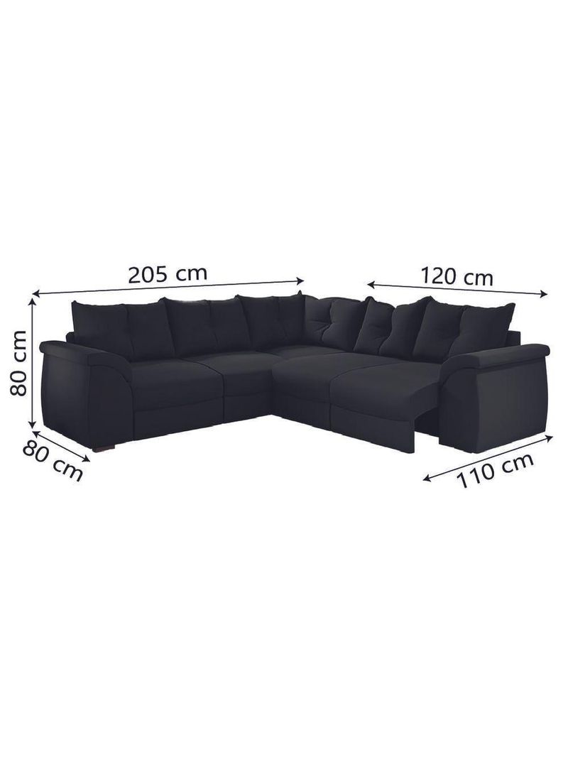 Sofá De Canto 5 Lugares Retrátil Qatar Suede Preto Preto