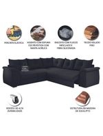 Sofá De Canto 5 Lugares Retrátil Qatar Suede Preto Preto