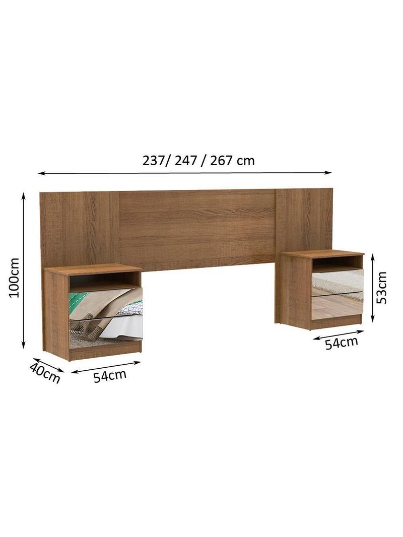 Cabeceira Extensível Rustic com 2 Criados Espelho Madesa