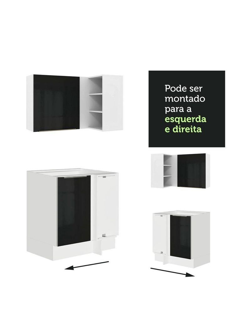 Armário De Cozinha Completa De Canto 546cm Branco preto
