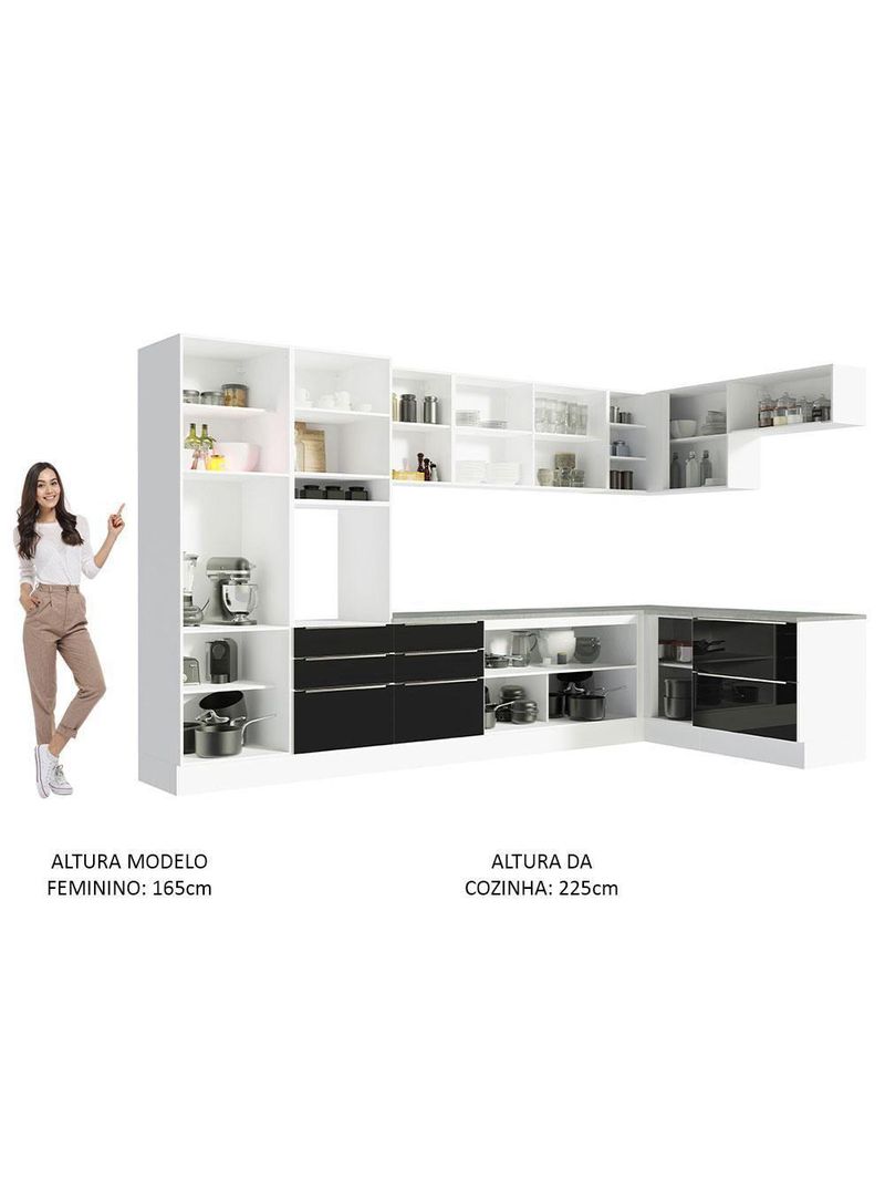 Armário De Cozinha Completa De Canto 546cm Branco preto