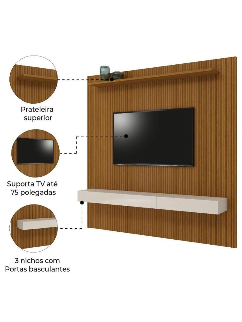 Painel Para Tv Até 75 Polegadas Ripado Impressão 3D Egeo