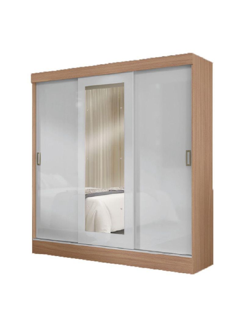 Guarda Roupas Casal com Espelho 3 Portas de Correr 2 Gavetas Mônaco Maxel Madeirado