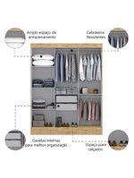 Guarda Roupas Casal com Espelho 3 Portas de Correr 2 Gavetas Mônaco Maxel Madeirado