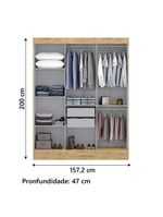 Guarda Roupas Casal com Espelho 3 Portas de Correr 2 Gavetas Mônaco Maxel Madeirado