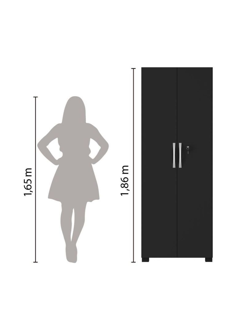 Armário Multiuso Com Chave 2 Portas Chicago Notável Preto Preto