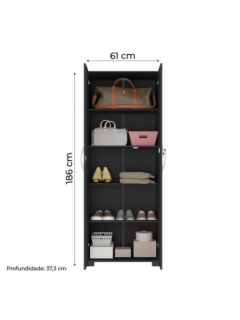 Armário Multiuso Com Chave 2 Portas Chicago Notável Preto Preto