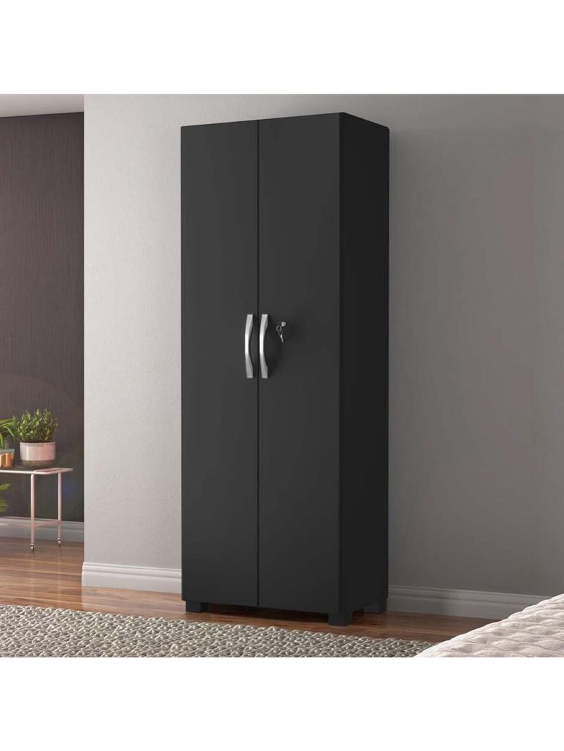 Armário Multiuso Com Chave 2 Portas Chicago Notável Preto Preto