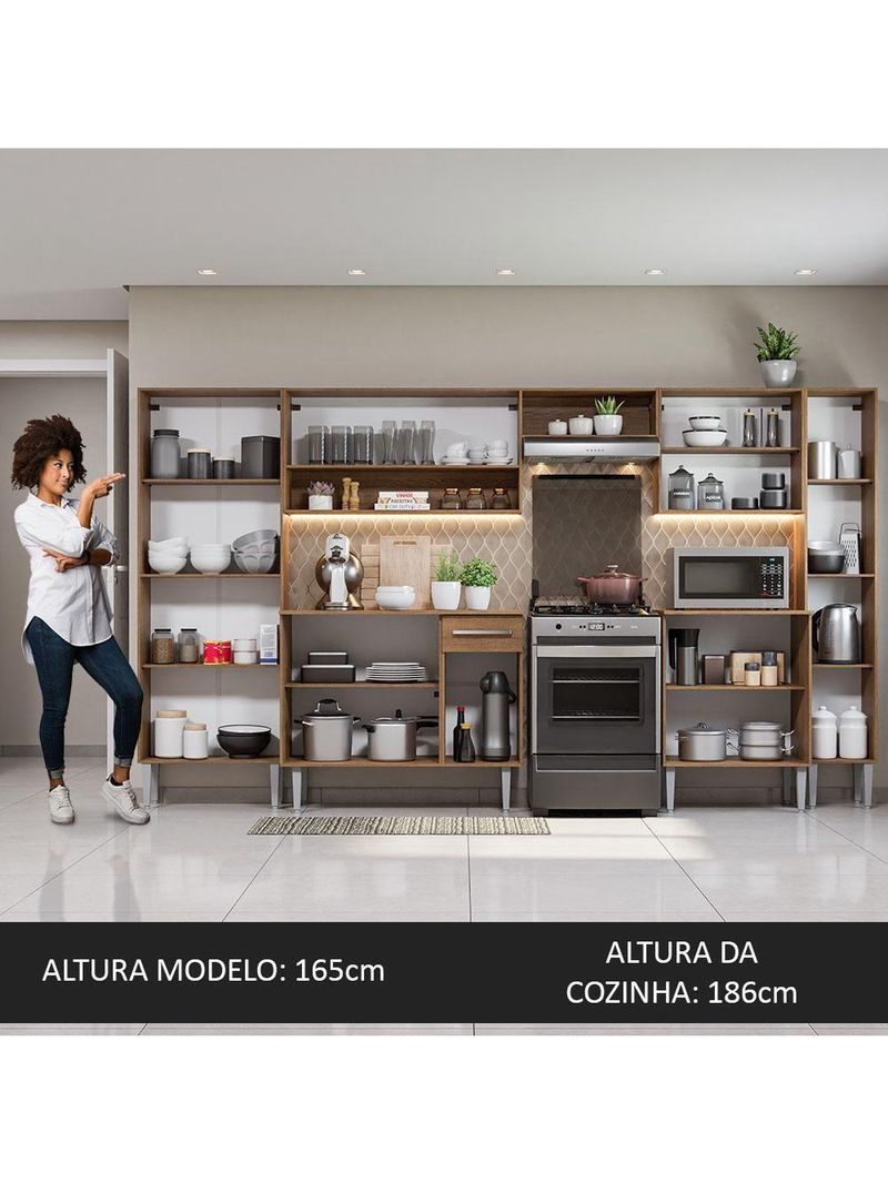 Cozinha Completa Emilly Armário e Balcão Preto/Rustic Madesa
