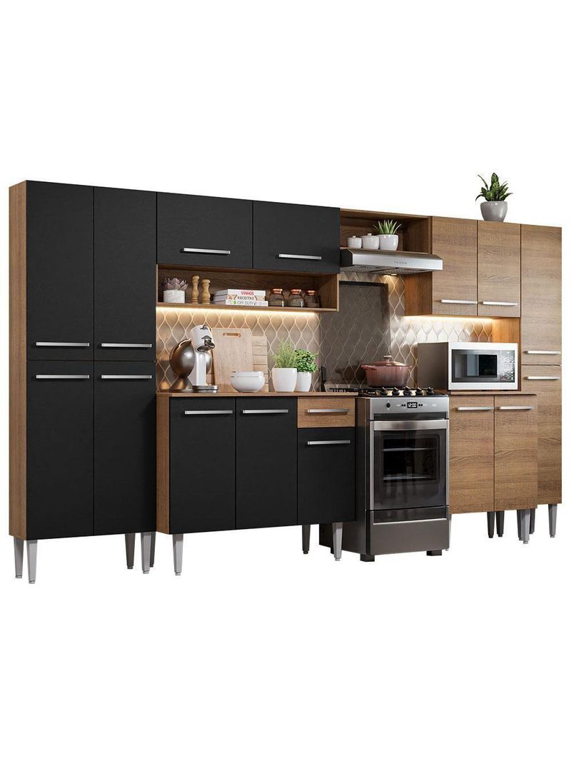 Cozinha Completa Emilly Armário e Balcão Preto/Rustic Madesa