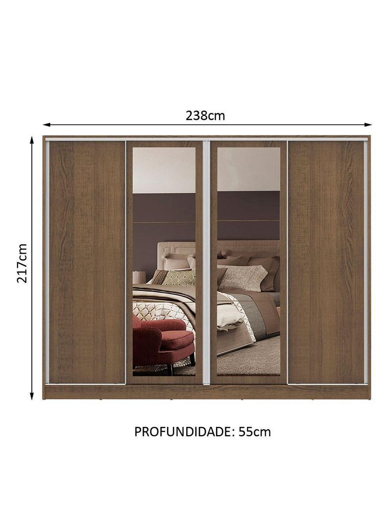 Guarda-roupa Casal 4 Portas de Correr com Espelhos Madesa