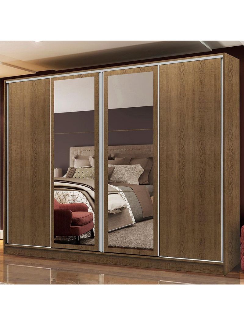 Guarda-roupa Casal 4 Portas de Correr com Espelhos Madesa