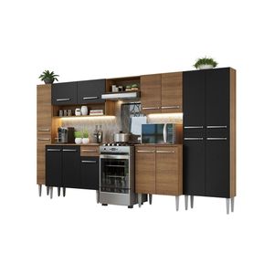 Armário de Cozinha Completa Emilly Madesa 325cm Rustic/Preto/Rustic