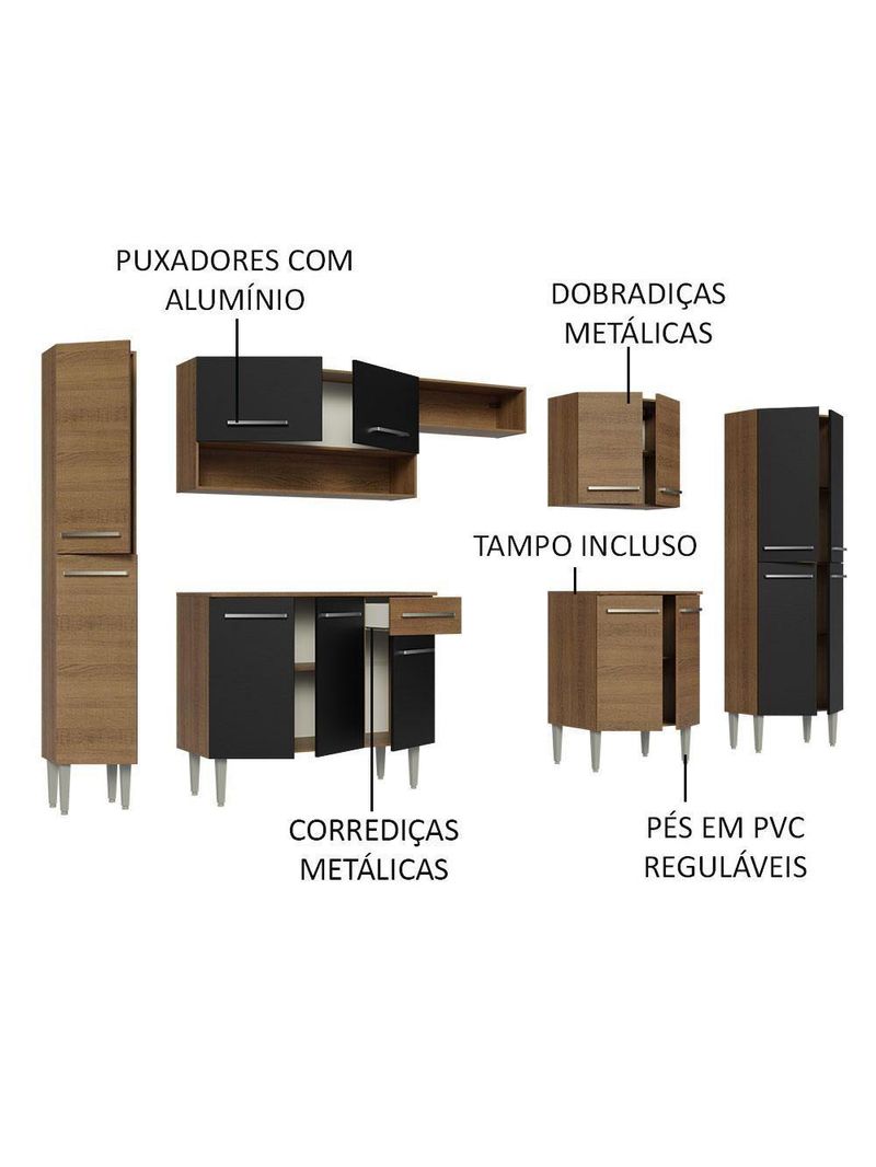 Armário De Cozinha Completa 325cm Rustic/preto/rustic Madesa