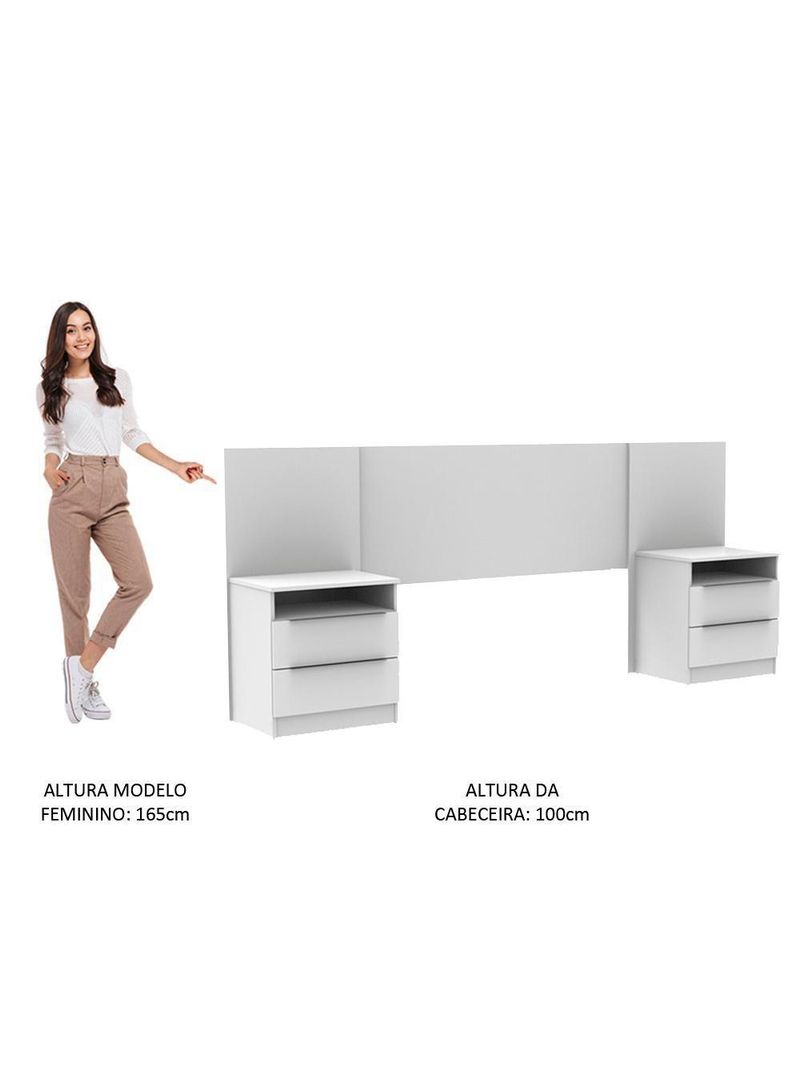 Cabeceira Extensível Branco com 2 Criados Madesa