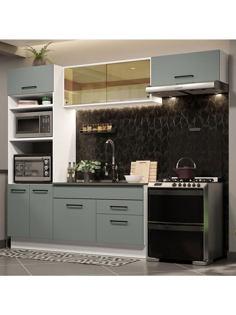 Cozinha Completa 270004 Com Armário E Balcão Branco/Cinza