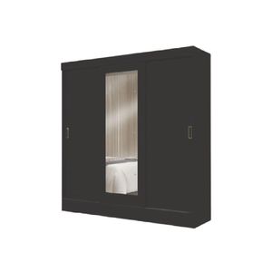 Guarda Roupas Casal com Espelho 3 Portas de Correr 2 Gavetas Mônaco Maxel Preto