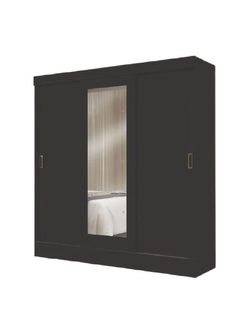 Guarda Roupas Casal com Espelho 3 Portas de Correr 2 Gavetas Mônaco Maxel Preto