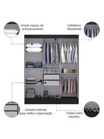 Guarda Roupas Casal com Espelho 3 Portas de Correr 2 Gavetas Mônaco Maxel Preto