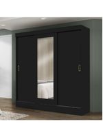 Guarda Roupas Casal com Espelho 3 Portas de Correr 2 Gavetas Mônaco Maxel Preto