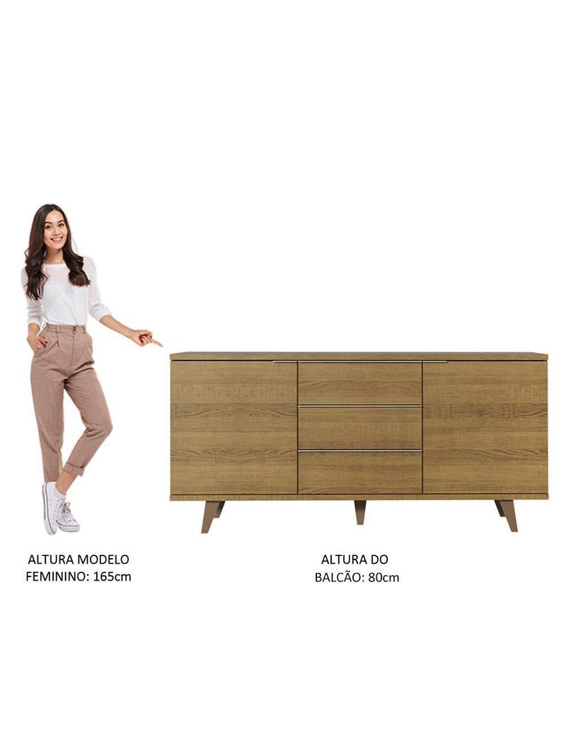 Buffet Aparador Rustic 3 Gavetas 2 Portas Pés Madesa