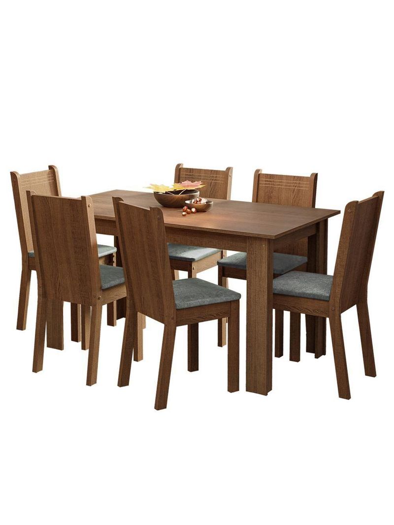 Conjunto Sala De Jantar Mesa Tampo De Madeira 6 Cadeiras Rustic Silver Analu Madesa