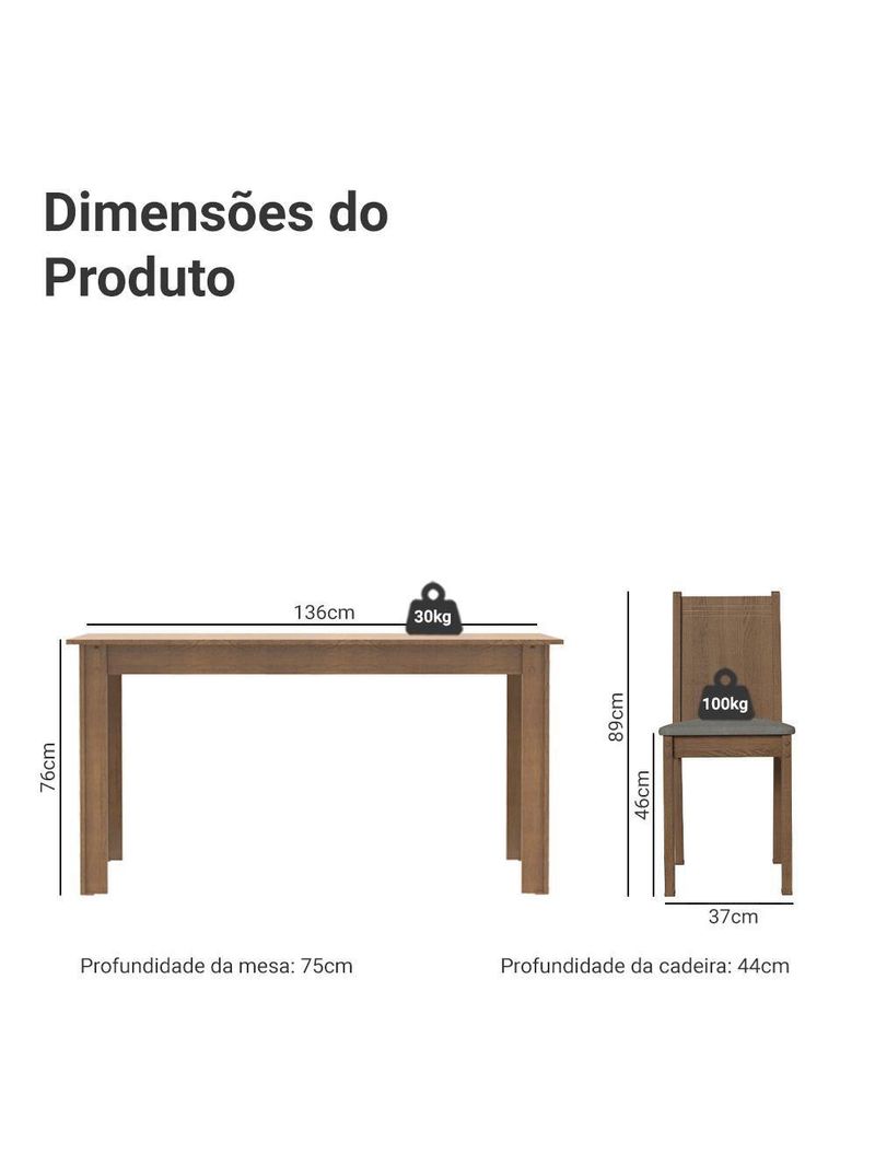 Conjunto Sala De Jantar Mesa Tampo De Madeira 6 Cadeiras Rustic Silver Analu Madesa