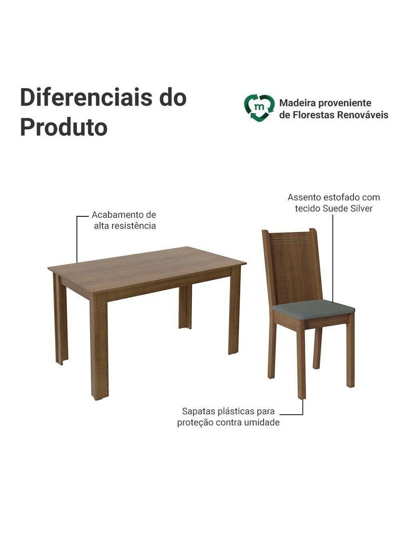 Conjunto Sala De Jantar Mesa Tampo De Madeira 6 Cadeiras Rustic Silver Analu Madesa