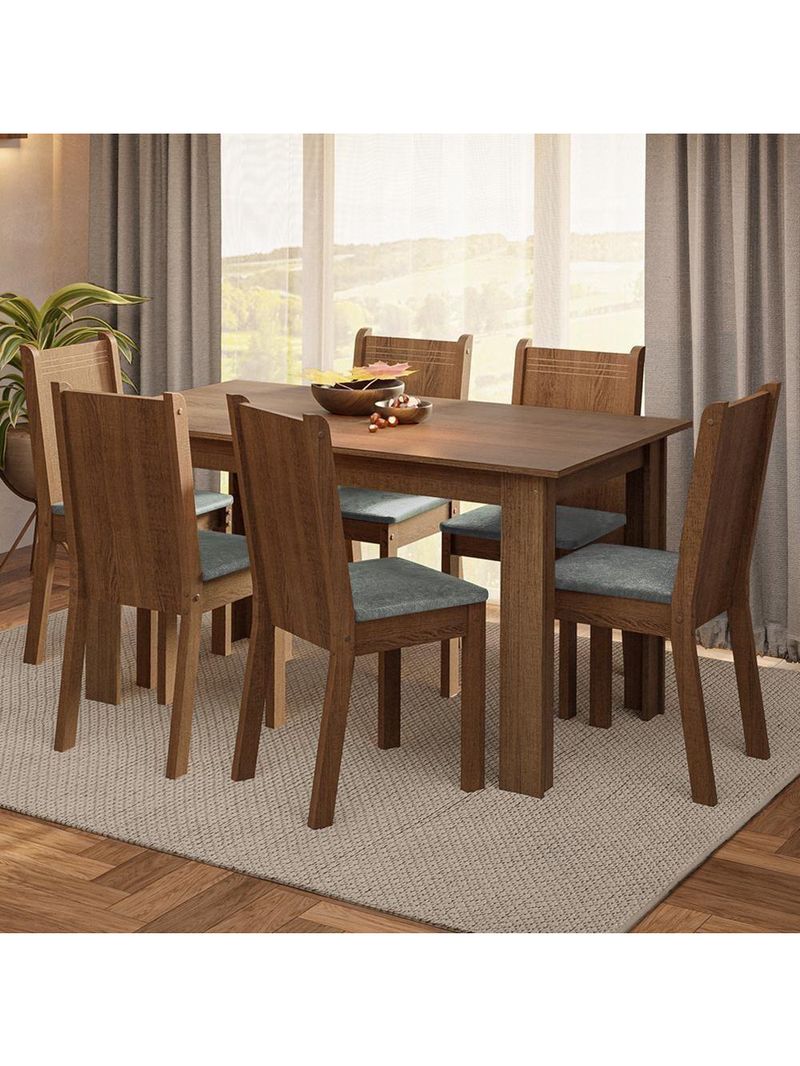 Conjunto Sala De Jantar Mesa Tampo De Madeira 6 Cadeiras Rustic Silver Analu Madesa