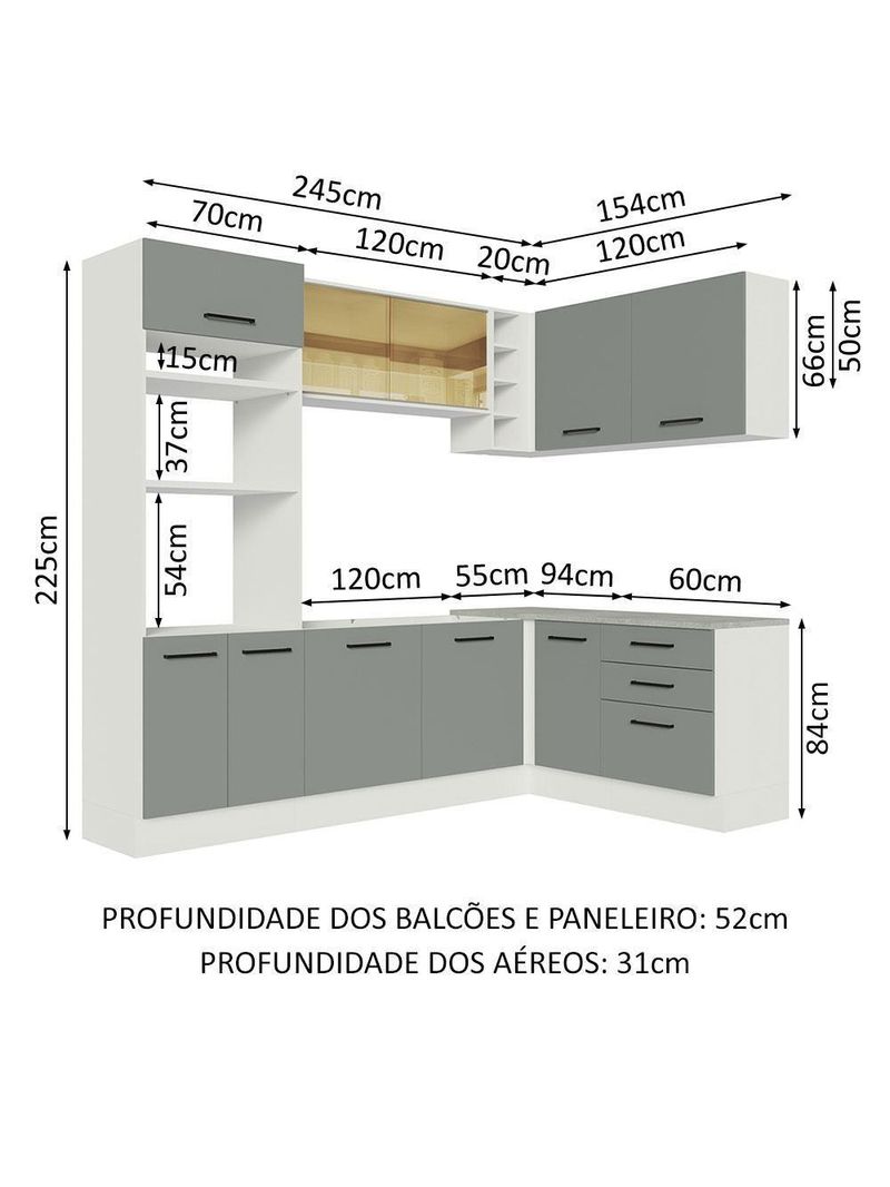 Cozinha Completa 399001 Com Armário E Balcão Branco/Cinza