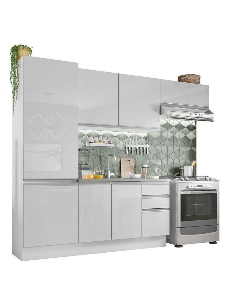 Cozinha Acordes Glamy Branco 100% MDF Armário Balcão Madesa