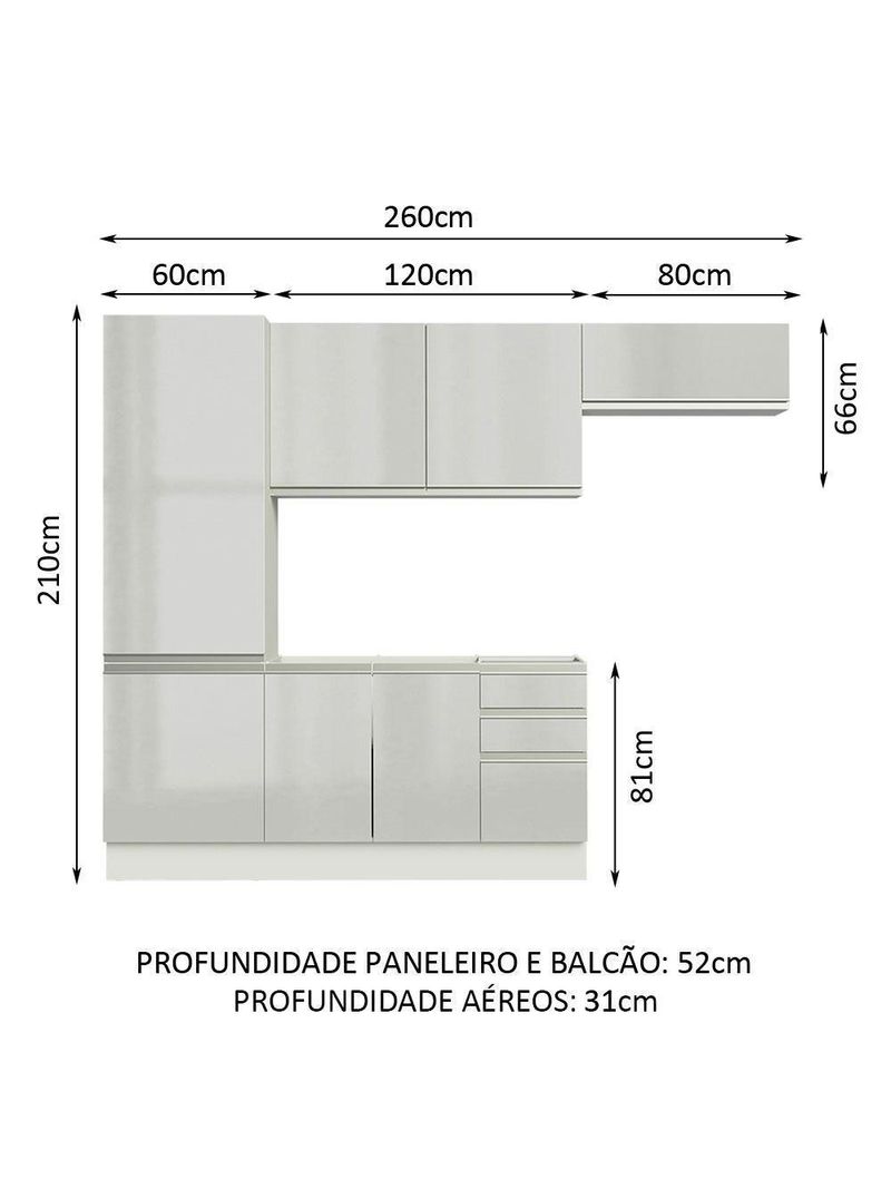 Cozinha Acordes Glamy Branco 100% MDF Armário Balcão Madesa