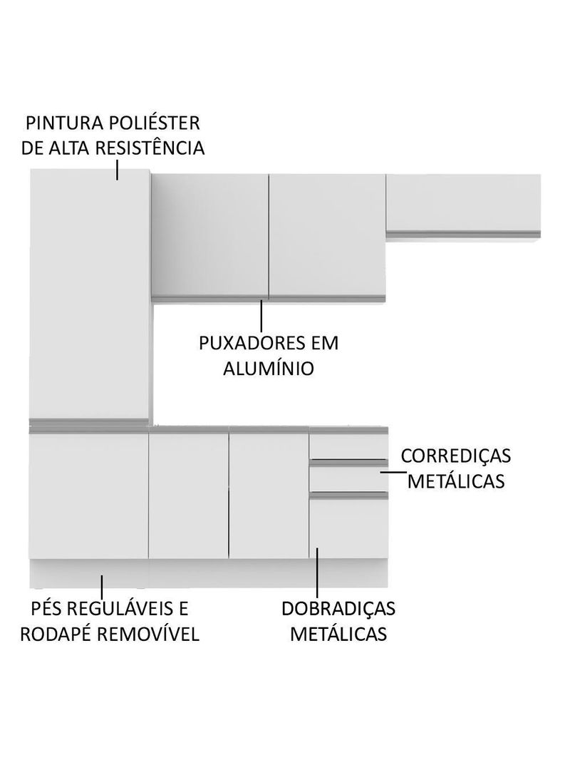 Cozinha Acordes Glamy Branco 100% MDF Armário Balcão Madesa
