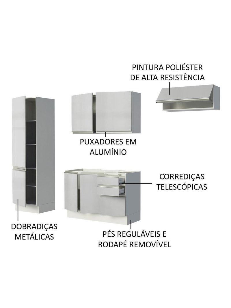 Cozinha Acordes Glamy Branco 100% MDF Armário Balcão Madesa
