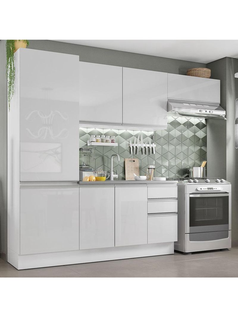 Cozinha Acordes Glamy Branco 100% MDF Armário Balcão Madesa