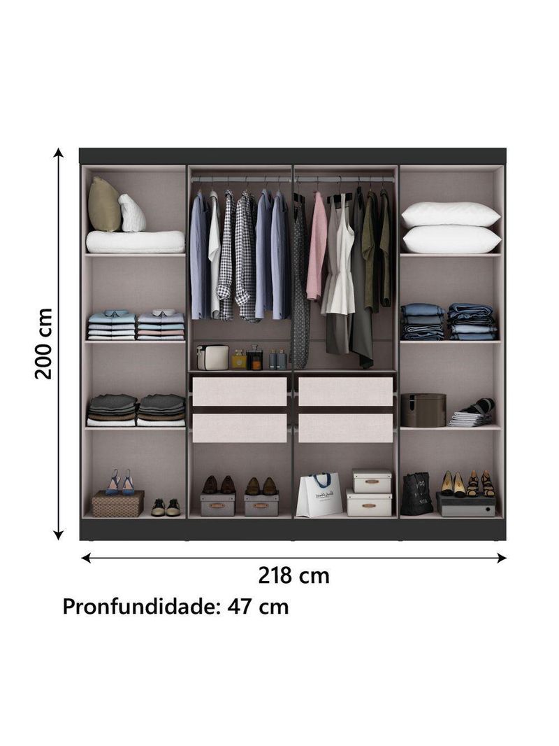 Guarda Roupas Casal 8 Portas 4 Gavetas Prime Preto Maxel Preto