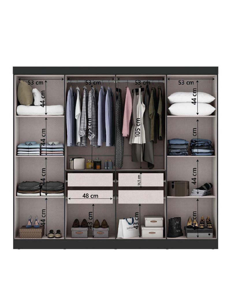 Guarda Roupas Casal 8 Portas 4 Gavetas Prime Preto Maxel Preto