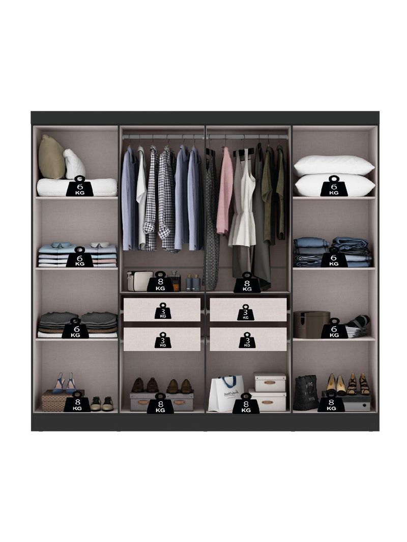 Guarda Roupas Casal 8 Portas 4 Gavetas Prime Preto Maxel Preto