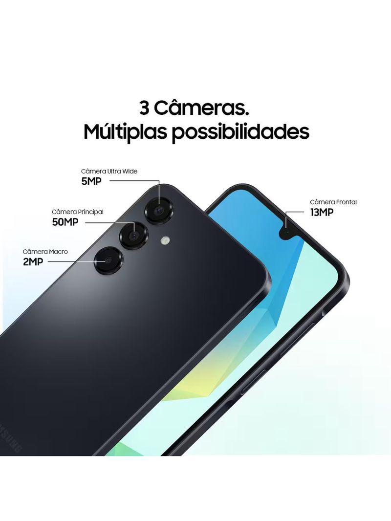 Smartphone Samsung Galaxy A16 128GB 4GB RAM Preto 6,7" Câm Tripla de até 50MP + Selfie 13MP