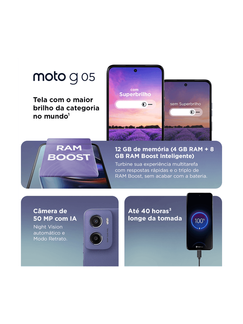 Smartphone Motorola Moto G05 128GB - Cinza, 12GB (4GB RAM +8GB RAM Boost), Câmera 50MP e Tela 6,7