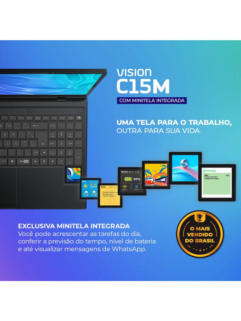 Notebook Positivo Vision C15M Intel® Celeron® N4500 Windows 11 Home 4GB RAM 128GB eMMC Tela 15" Full HD IPS - Minitela - Cinza