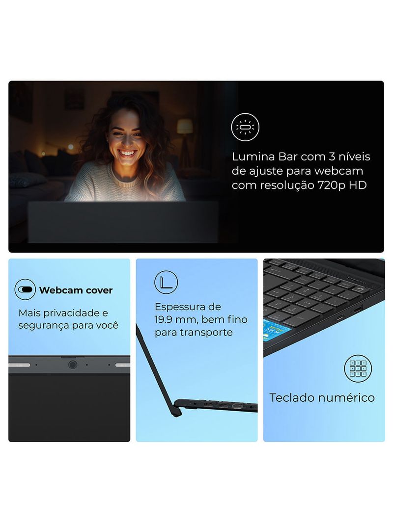 Notebook Positivo Vision C15M Intel® Celeron® N4500 Windows 11 Home 4GB RAM 128GB eMMC Tela 15" Full HD IPS - Minitela - Cinza