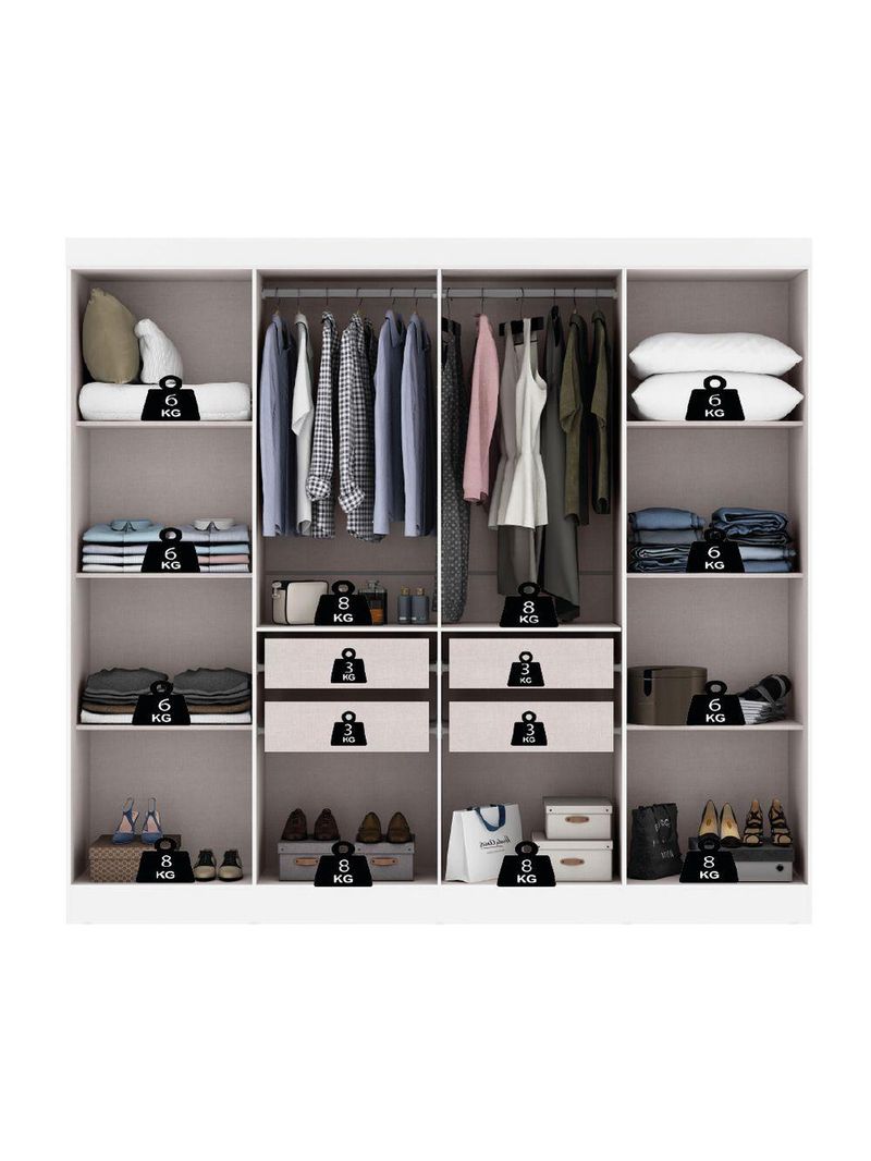 Guarda Roupas Casal 8 Portas 4 Gavetas Prime Maxel – Branco