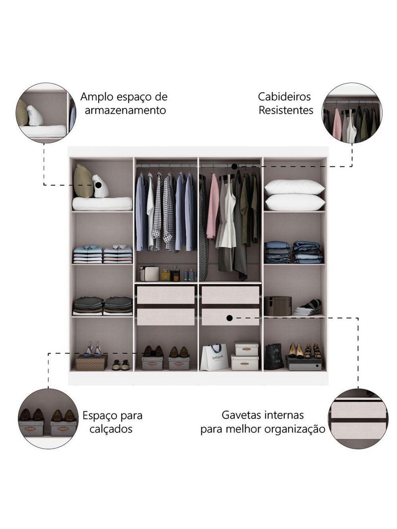 Guarda Roupas Casal 8 Portas 4 Gavetas Prime Maxel – Branco